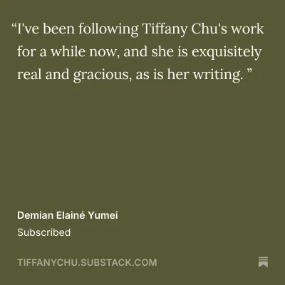 Such a wonderful message to wake up to. Thank you for this burst of encouragement, Demian Elainé Yumei. Messages like this can keep me writing for weeks.