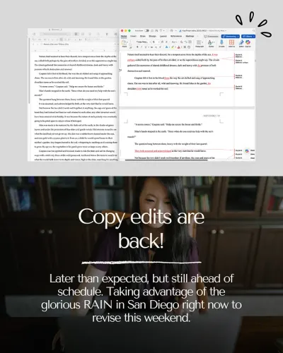 YAY I got copyedits! Cried a bit over the wall of red, but y’know. It’s okay. Just part of the process.