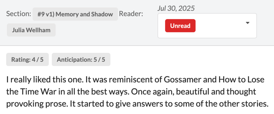 Don’t mind me, just crying over a beta reader saying one of my stories reminded her of Lois Lowry’s “Gossamer,” which I also love. And now that I’m thinking of it, realising that I’ve been unconsciously inspired by it. 😭 Thank you, Julia Wellham.
